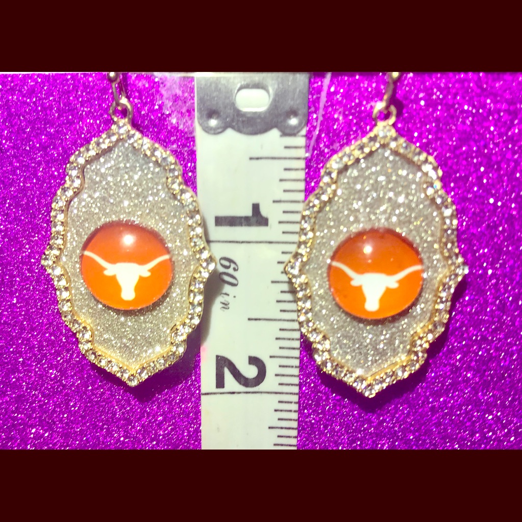 Texas Longhorns Gold W/Rhinestone Glitter Earrings